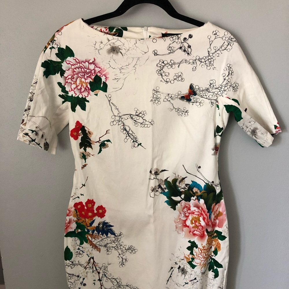 Zara Woman Cream Floral Pencil Dress